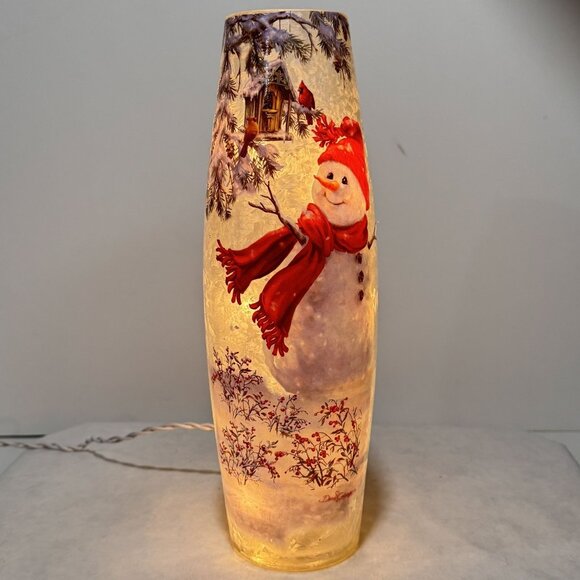 Trimmerry Winter Friends Lighted Vase 11.75" Snowman Dona Gelsinger Cardinals - Picture 1 of 14